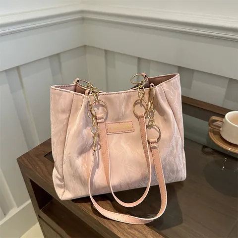 Dames Grote Capaciteit Geplooide PU Lederen Tote Tas Mode Schoudertas Met Ketting Minimalistische Handtas