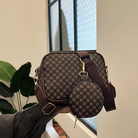 Borsa a Tracolla da Donna Vintage con Stampa Geometrica Piccola Borsa Fotografica in Pelle PU con Tracolla Larga e Borsellino
