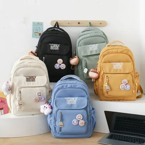 Zaino in Nylon da Donna di Grande Capacità Stile Preppy Scuola per Studenti Casual da Viaggio Tinta Unita Cartella