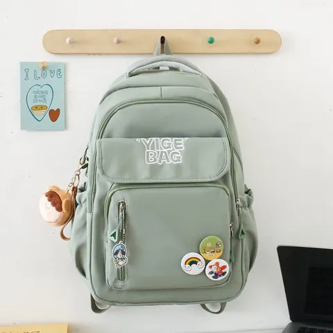 Zaino in Nylon da Donna di Grande Capacità Stile Preppy Scuola per Studenti Casual da Viaggio Tinta Unita Cartella