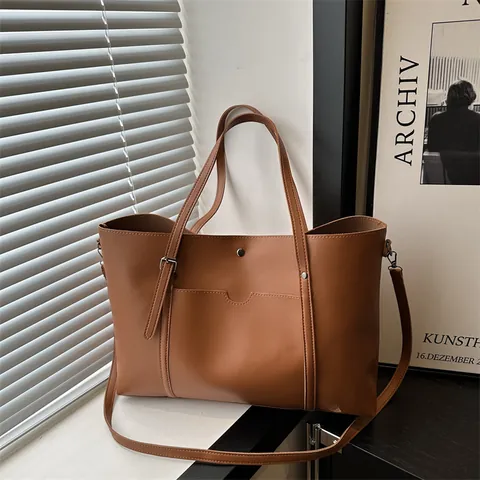 Borsa Tote da Donna in Pelle PU Grande Capacità Moda Retro Patchwork Borsa a Spalla per Pendolarismo Quotidiano Ufficio