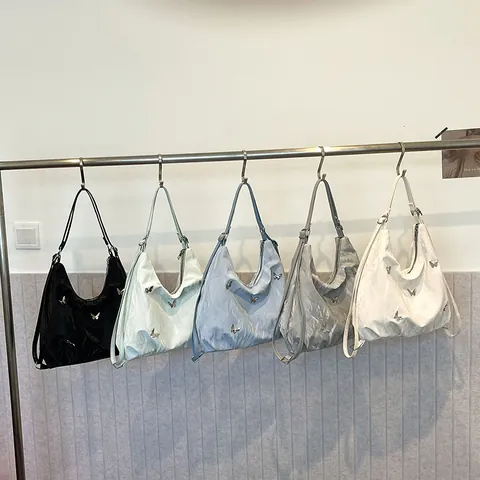Γυναικεία Μόδα Πλισέ Τσάντα Tote από Δέρμα PU Μεγάλης Χωρητικότητας Μεταλλική Πεταλούδα Τσάντα Hobo Κομψή Τσάντα Ώμου