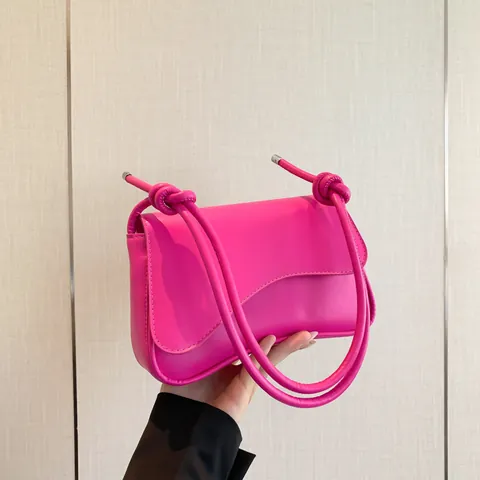 Minimalist Shoulder Bag PU Leather Solid Color Wave Flap Knotted Strap Crossbody Bag For Women Daily Casual