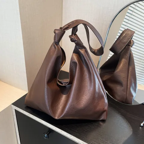 Women Large Capacity PU Leather Hobo Bag Retro Knotted Shoulder Strap Tote Bag Minimalist Commuting Daily Handbag Purse