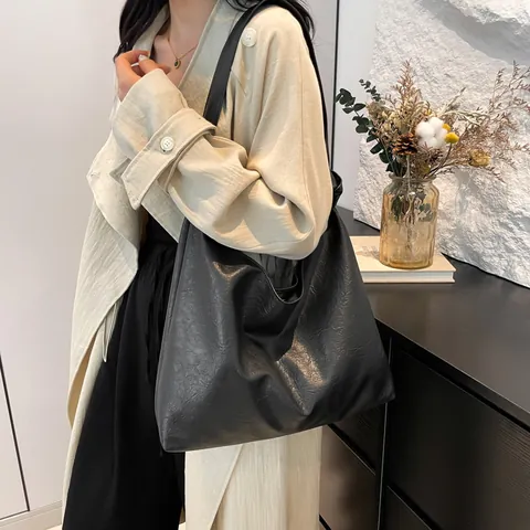 Women Large Capacity PU Leather Hobo Bag Retro Knotted Shoulder Strap Tote Bag Minimalist Commuting Daily Handbag Purse