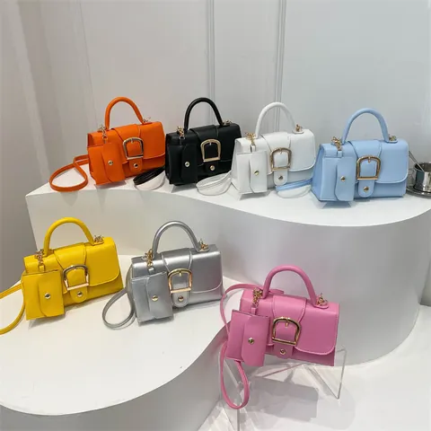 Borsa Quadrata Mini in Pelle PU con Trama Litchi Retrò da Donna E Pochette Con Fibbia in Metallo Dorato Tracolla a Mano