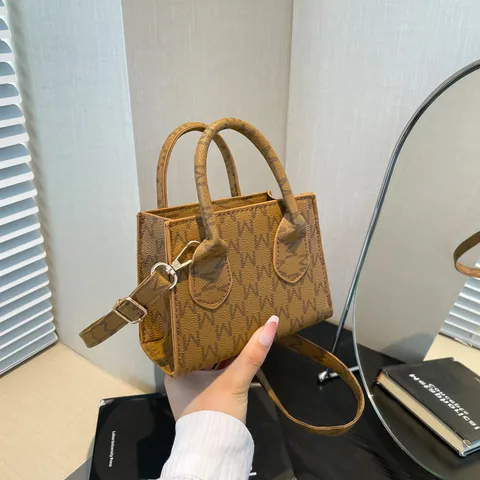 Women Mini Tote Bag PU Leather M Monogram Print Crossbody Purse With Top Handle And Adjustable Strap Vintage Style