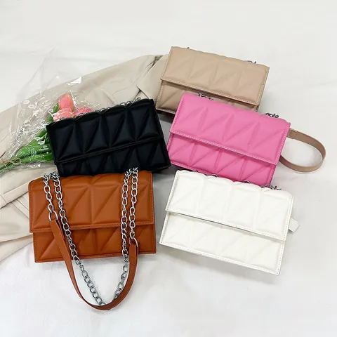 Geometric Triangle Quilted Chain Shoulder Bag For Women PU Leather Urban Minimalist Flip Crossbody Square Underarm Bag