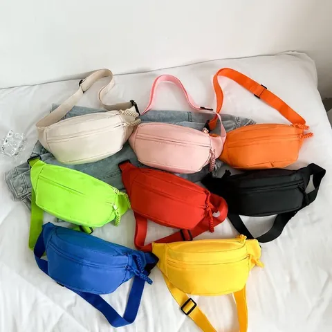 Unisex Nylon Waist Bag Casual Solid Color Chest Bag Adjustable Strap Braided Zipper Pull For Travel Sports Daily Use