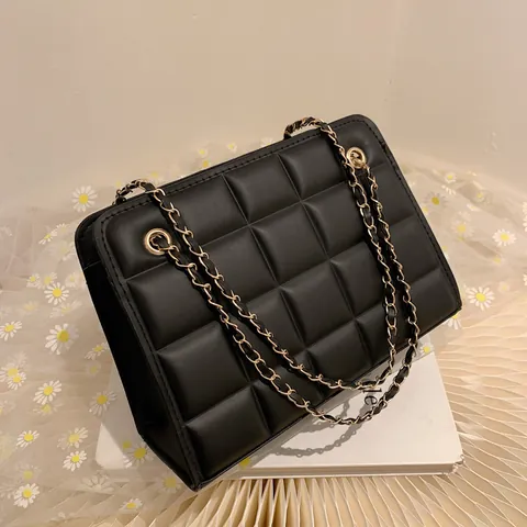 Borsa a Tracolla da Donna in Pelle PU Trapuntata Vintage Borsa Crossbody Alla Moda Con Catena Elegante Messenger Rettangolare
