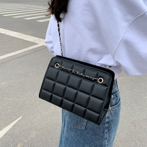 Borsa a Tracolla da Donna in Pelle PU Trapuntata Vintage Borsa Crossbody Alla Moda Con Catena Elegante Messenger Rettangolare