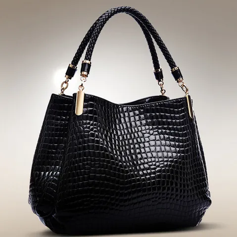 Borsa a Mano da Donna di Lusso con Motivo a Coccodrillo Borsa Tote in Vernice con Manico Intrecciato Grande Capacità Ufficio