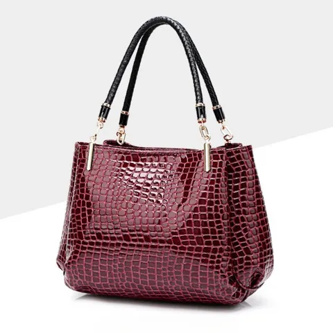 Borsa a Mano da Donna di Lusso con Motivo a Coccodrillo Borsa Tote in Vernice con Manico Intrecciato Grande Capacità Ufficio