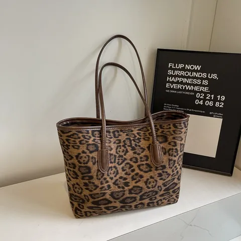 Borsa Tote a Tracolla da Donna a Grande Capacità Con Stampa Leopardata in Tessuto di Nylon Borsa da Pendolarismo a Mano Retro