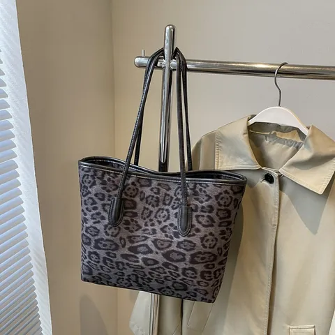Borsa Tote a Tracolla da Donna a Grande Capacità Con Stampa Leopardata in Tessuto di Nylon Borsa da Pendolarismo a Mano Retro