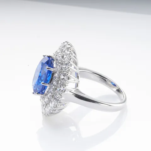 Anello in Argento Sterling 925 Di Lusso Con Zaffiro Sintetico Ovale E Zirconia Per Donna Gioielli Eleganti Da Banchetto