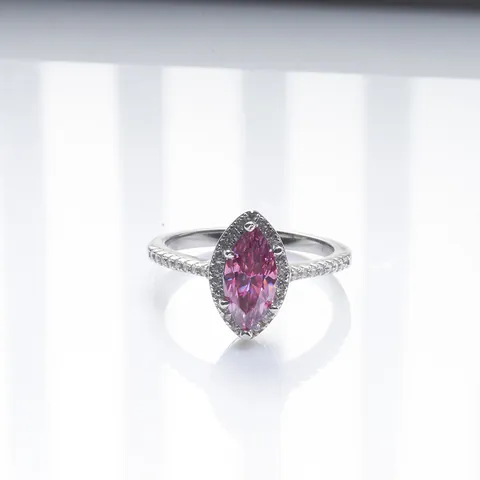S925 Sterling Silver Pink Moissanite Ring Marquise Cut Halo Engagement Wedding Ring For Women 1ct Luxury Jewelry