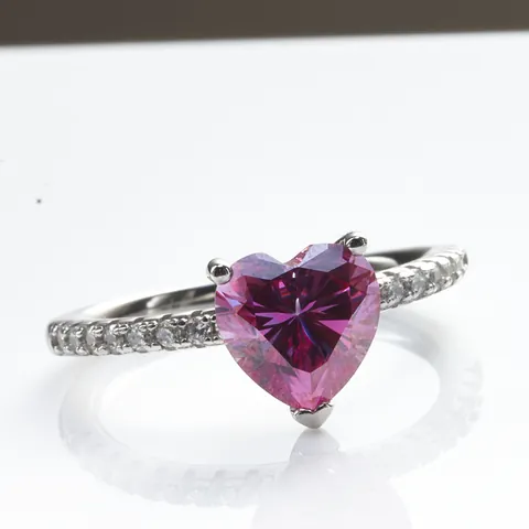Luxury Heart Shape Moissanite Ring 925 Sterling Silver Pink Teal Synthetic Gemstone Wedding Ring For Women Jewelry Gift