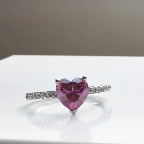 Luxury Heart Shape Moissanite Ring 925 Sterling Silver Pink Teal Synthetic Gemstone Wedding Ring For Women Jewelry Gift