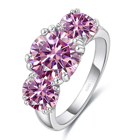 5 Carat D Color Round Cut Moissanite Ring 925 Sterling Silver Three Stone Engagement Wedding Anniversary Jewelry For Women