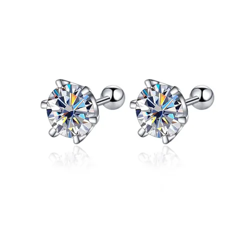 925 Sterling Silver Moissanite Stud Earrings Round Brilliant Cut 6 Prong Screw Back Earrings For Women Luxury Jewelry Gift