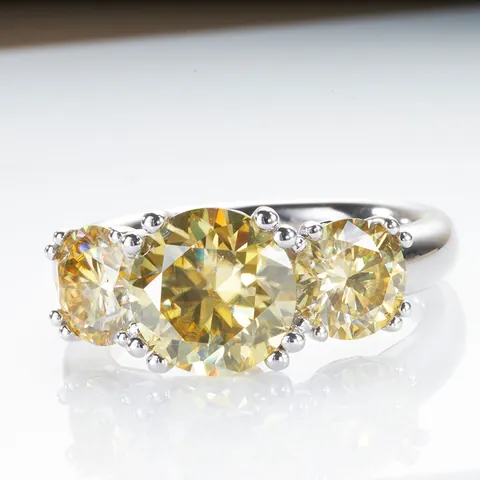S925 Sterlingsilber Drei Steine Moissanit Ring Rund Brillantschliff D Farbe Funkelnder Schmuck Für Damen Verlobung Hochzeit
