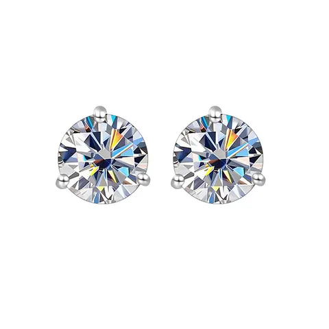 S925 Sterling Silber Moissanit Ohrstecker 3-Zacken Rundschliff Labor Diamant Schmuck Mit 925 Sterlingsilber Ohrstecker-Stift Damen