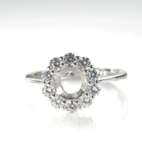 Luxury 925 Sterling Silver Moissanite Ring Semi Mount Halo Sunflower Round Stone Setting For Men Wedding Jewelry Gift