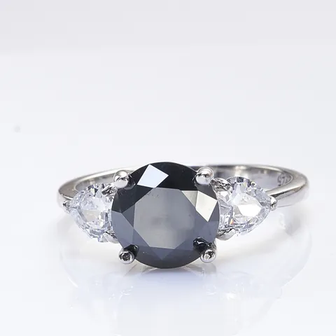 Bague Trois Pierres Moissanite Noire 3 Carats en Argent Sterling 925 Style Hip Hop Taille Ronde Bijoux de Fête