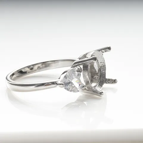 Bague en Argent Sterling 925 Moissanite Semi-monture Trois Pierres Forme Ronde Poire Coeur Bague de Fiançailles Mariage pour Femme Bijoux
