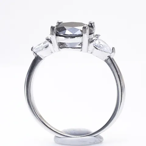 Bague Trois Pierres Moissanite Noire 3 Carats en Argent Sterling 925 Style Hip Hop Taille Ronde Bijoux de Fête