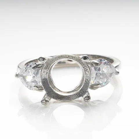 Bague en Argent Sterling 925 Moissanite Semi-monture Trois Pierres Forme Ronde Poire Coeur Bague de Fiançailles Mariage pour Femme Bijoux