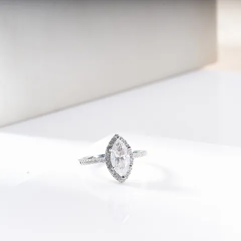 Marquise Moissanite Ring 925 Sterling Silver Halo Engagement Wedding Jewelry For Women Elegant Sparkly Anniversary Gift
