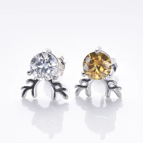 Pendientes de Botón de Plata de Ley S925 con Moissanita y Astas de Reno para Mujer Joyería de Navidad Regalo Elegante Forma Animal