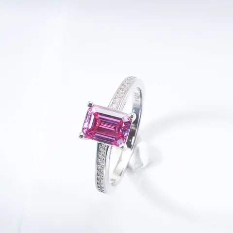 925 Sterling Silver 2 Carat Moissanite Ring Emerald Radiant Cut Pink Blue Green Stone Wedding Engagement Jewelry For Women