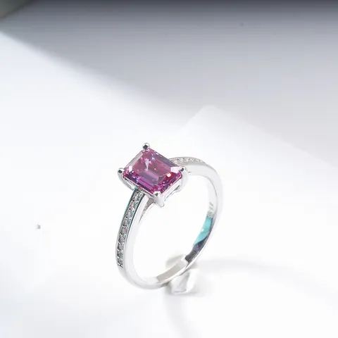 925 Sterling Silver 2 Carat Moissanite Ring Emerald Radiant Cut Pink Blue Green Stone Wedding Engagement Jewelry For Women