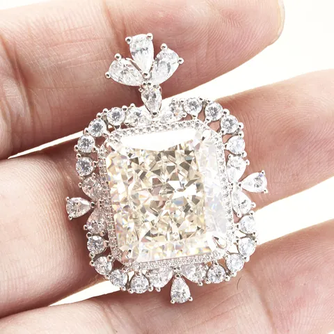 Luxury 925 Sterling Silver Radiant Cut High Carbon Diamond Pendant For Women Elegant Halo Jewelry Without Chain
