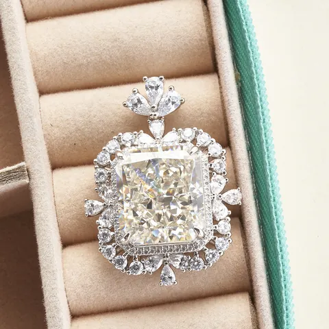 Luxury 925 Sterling Silver Radiant Cut High Carbon Diamond Pendant For Women Elegant Halo Jewelry Without Chain