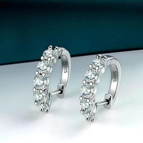 Boucles d'Oreilles Créoles en Argent Sterling S925 pour Femmes Avec Moissanite Coupe Ronde Scintillante Bijoux Classiques de Luxe Cadeau