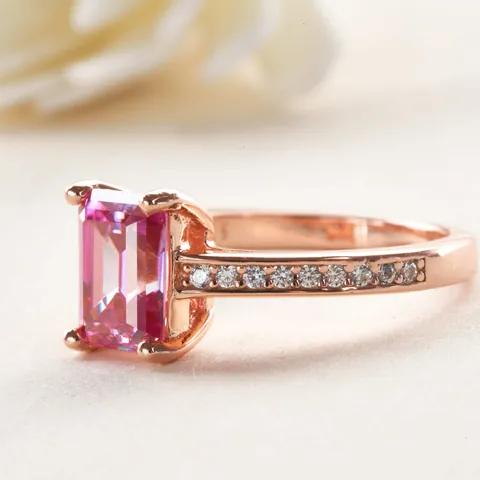 Luxurious 2 Carat Emerald Cut Pink Moissanite Ring S925 Sterling Silver Rose Gold Plated Women Fashion Anniversary Jewelry Ring