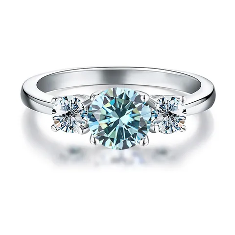 Lussuoso Anello in Argento Sterling 925 Tre Pietre Moissanite Placcato Platino Taglio Rotondo Pietra Preziosa Matrimonio Gioielli Donna