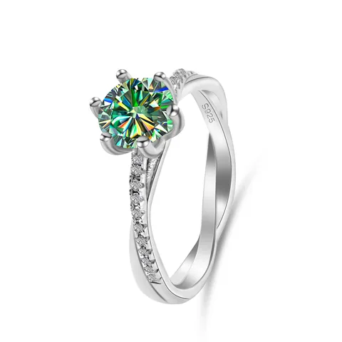 1 Carat Round Moissanite Twisted Shank Ring 925 Sterling Silver Six-Prong Setting Luxury Wedding Engagement Ring For Women Jewelry