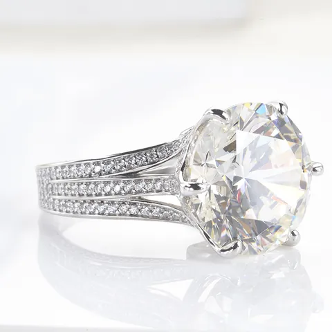 S925 Sterling Silver Ring For Women Luxurious Round Cut Zirconia Eight Hearts And Eight Arrows Six Prong Setting High Carbon Diamond Ring For Wedding Banquet