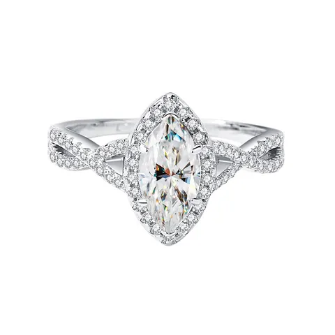 Marquise Moissanite Halo Engagement Ring 925 Sterling Silver Twisted Pave Band Luxury Wedding Jewelry For Women Jewelry Gift