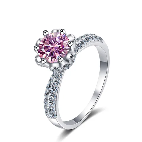Bague en Argent Sterling 925 1 Carat Moissanite pour Femme Taille Ronde Six Griffes Incrustée de Zirconium Bijoux de Mariage et Fiançailles