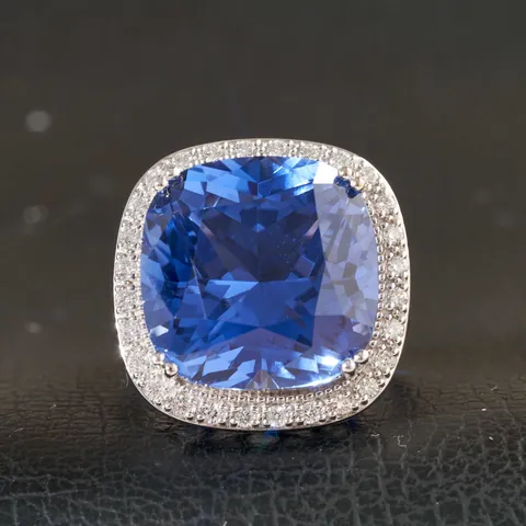 Elegante Anillo De Oro De 18K Con Zafiro Cultivado Para Mujer Corte Cojín Anillo De Piedra Preciosa Azul Con Diamantes Cultivados Para Joyería De Boda