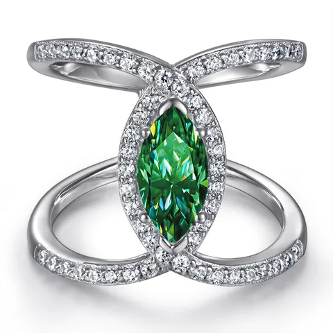 S925 Sterling Silver Moissanite Ring Women Marquise Cut Cross X Shape Halo Engagement Wedding Band Luxury Jewelry