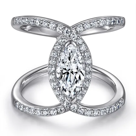 S925 Sterling Silver Moissanite Ring Women Marquise Cut Cross X Shape Halo Engagement Wedding Band Luxury Jewelry