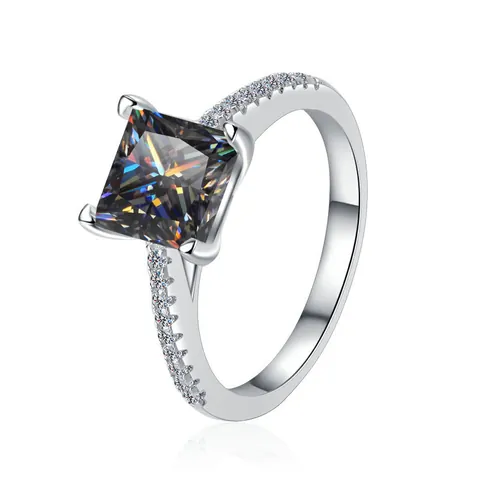 Bague en Argent Sterling 925 avec Moissanite Taille Princesse pour Femme 1 Carat Sertissage Quatre Griffes Bijoux