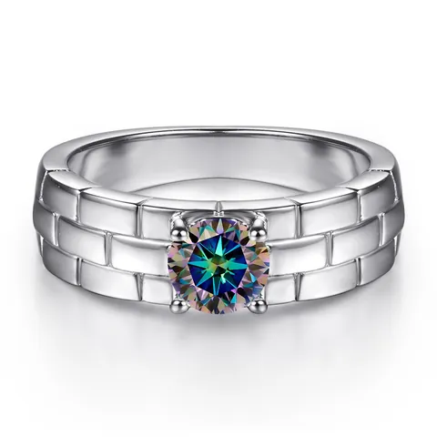 Creative Watch Strap Style 925 Sterling Silver Ring For Men Women Round Cut Moissanite Inlaid Fashion Jewelry Band Ring